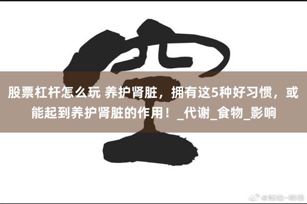 股票杠杆怎么玩 养护肾脏，拥有这5种好习惯，或能起到养护肾脏的作用！_代谢_食物_影响